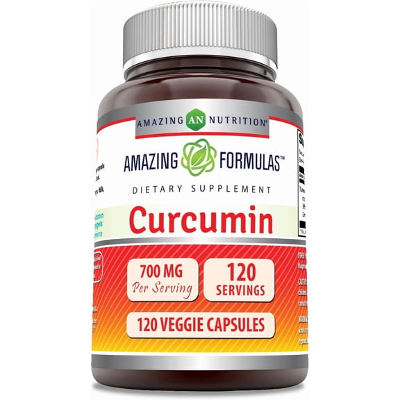 Amazing Formulas Curcumin 700mg Per Serving 120 Veggie Capsules Supplement | Standardized to 95% Curcuminoids | Non-GMO | Gluten Free | Ideal for Vegetarians