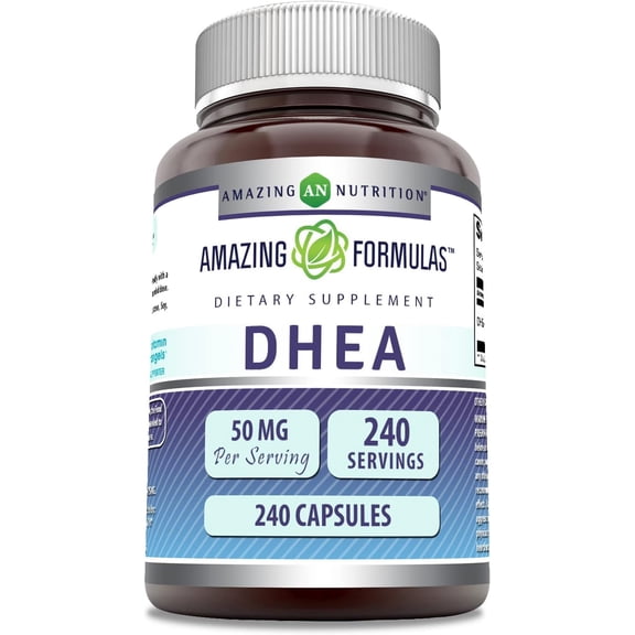 Amazing Formulas DHEA 50Mg Per Serving 240 Capsules Supplement | Non-GMO | Gluten Free | Ideal for Vegetarians | Dehydroepiandrosterone Capsules for Men & Women