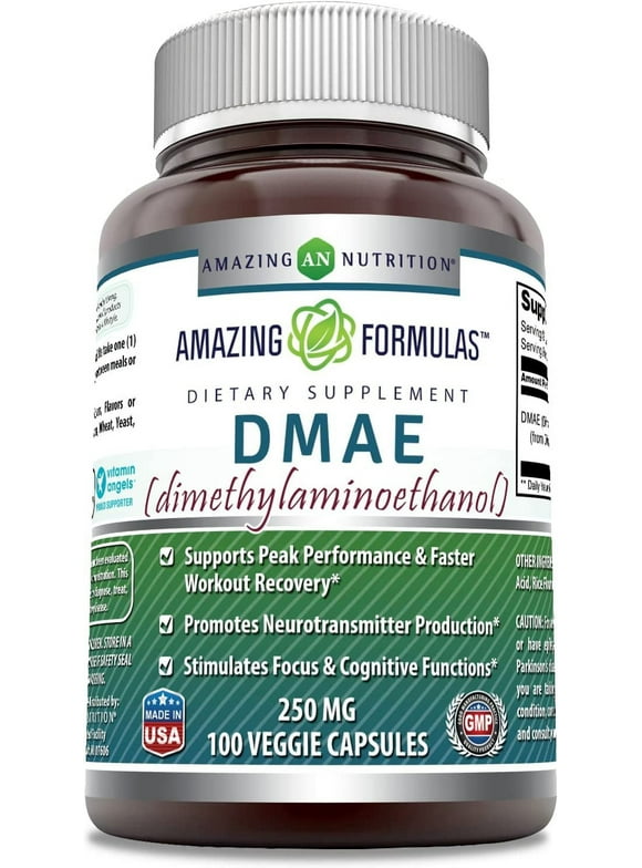 Amazing Formulas DMAE (Dimethylaminoethanol) 250mg Veggie Capsules -Supports Performance & Faster Workout Recovery* -Stimulates Focus & Cognitive Functions* (100 Count)