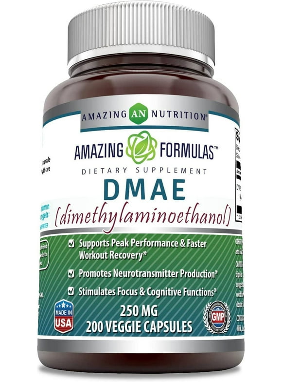 Amazing Formulas DMAE (Dimethylaminoethanol) 250mg Veggie Capsules -Supports Performance & Faster Workout Recovery* -Stimulates Focus & Cognitive Functions* (200 Count)