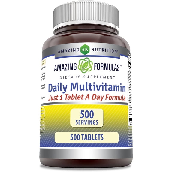 Amazing Formulas Daily Multivitamin Tablets - 1x/day, Non-GMO, Cardio ...