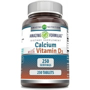 Amazing Formulas Calcium with Vitamin D3 250 Tablets Supplement | Calcium 600mg with Vitamin D3 400IU Per Serving | Non-GMO | Gluten Free | Made in USA