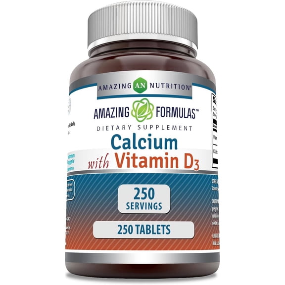 Amazing Formulas Calcium with Vitamin D3 250 Tablets Supplement | Calcium 600mg with Vitamin D3 400IU Per Serving | Non-GMO | Gluten Free | Made in USA