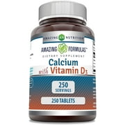 Amazing Formulas Calcium with Vitamin D3 250 Tablets Supplement | Calcium 600mg with Vitamin D3 400IU | Non-GMO | Gluten Free | Made in USA