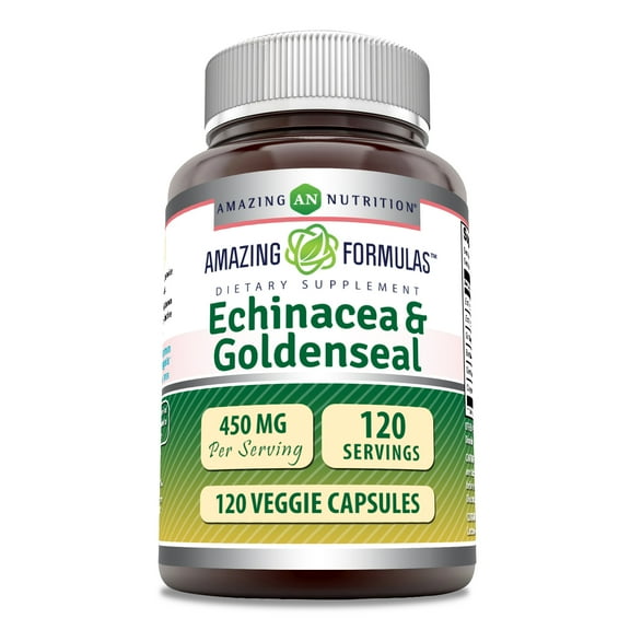 Amazing Formulas Echinacea with Goldenseal 450 Mg Per Serving 120 Veggie Capsules | Non-GMO | Gluten Free | Made in USA | Ideal for Vegetarian