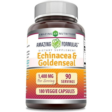 Amazing Formulas Echinacea with Goldenseal Supplement | 1400 Mg Per Serving | 180 Veggie Capsules| Non-GMO | Gluten Free | Made in USA