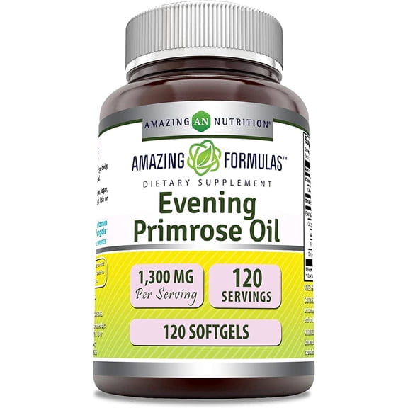 Amazing Formulas Evening Primrose Oil 1300mg, 10% GLA, 120 Softgels Supplement | Hexane Free Cold Pressed Oil | Non-GMO | Gluten Free