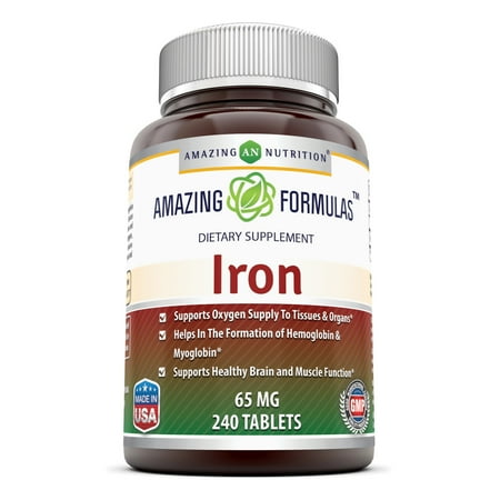 Amazing Formulas Ferrous Sulfate 65 Mg 240 Tablets –Iron As Ferrous Sulfate For Better Absorption- Supports Oxygen Supply To Tissues And Organs- 240 Easy To Swallow Tablets In Each Container