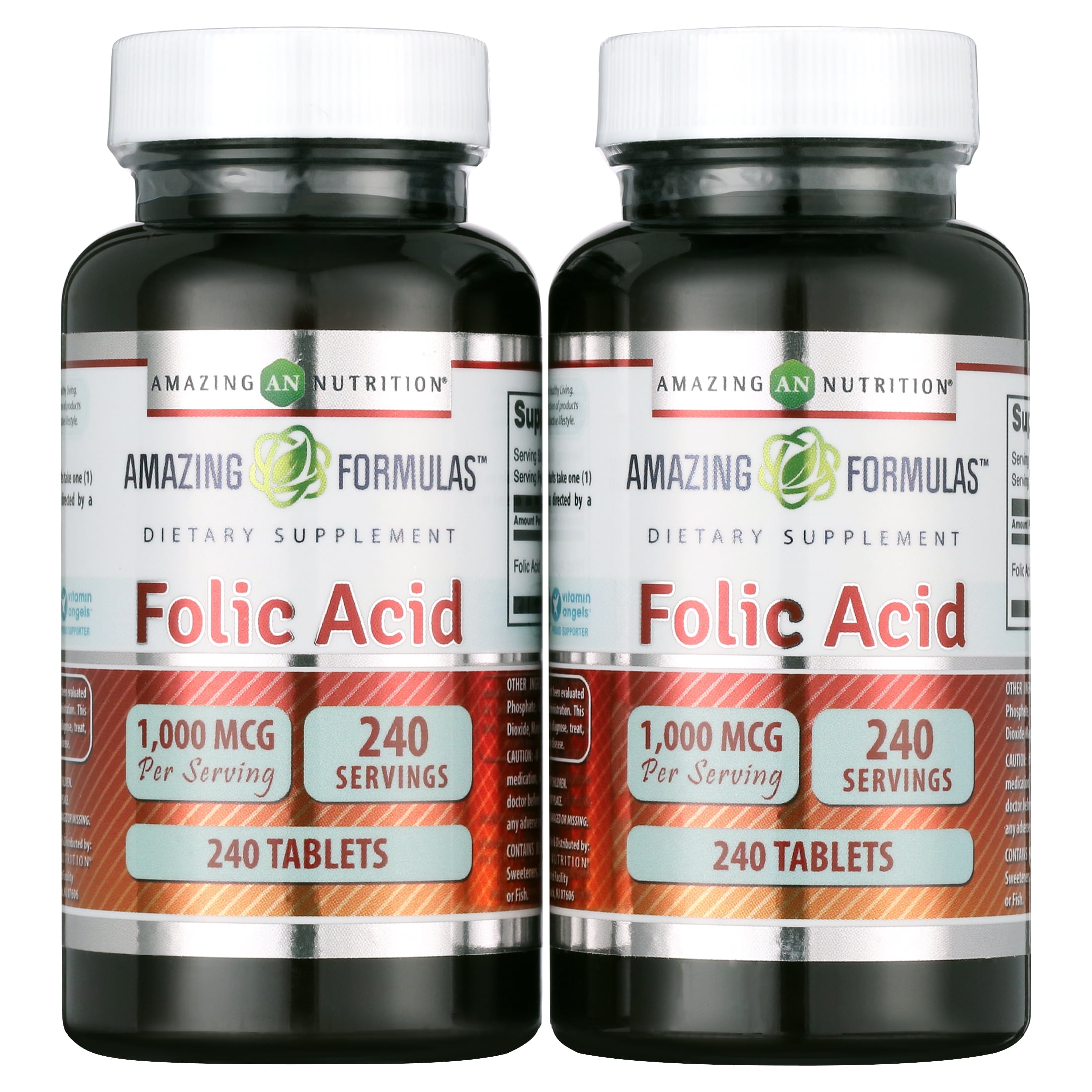 Amazing Formulas Folic Acid 1000 mcg (1 mg) 240 Tablets Supplement | Vitamin B9 | Non-GMO | Gluten Free | Made in USA | Pack of 2
