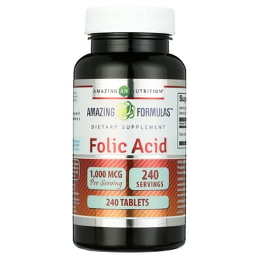 Amazing Formulas Folic Acid 1000 mcg (1 mg) 240 Tablets Supplement | Vitamin B9 | Non-GMO | Gluten Free | Made in USA