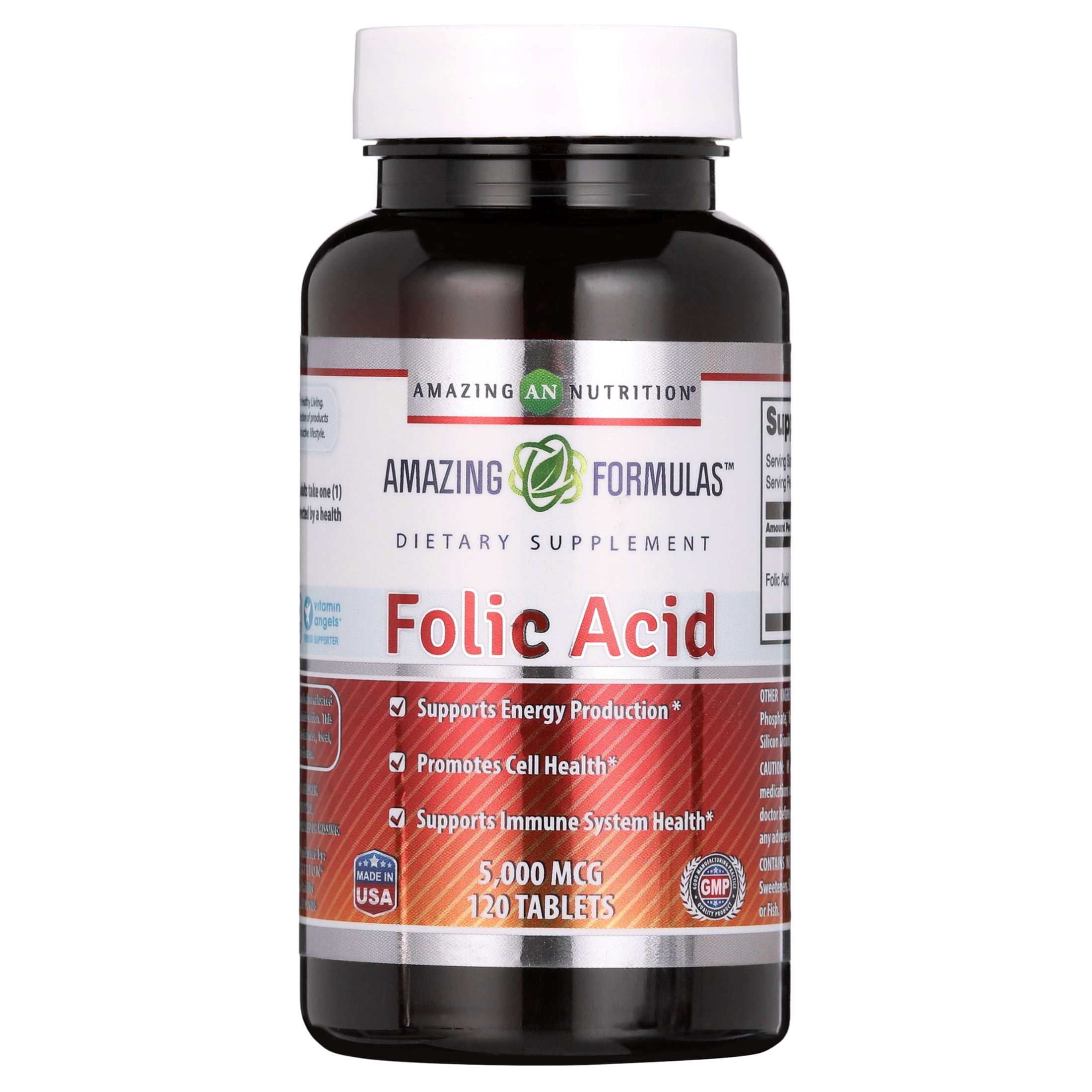Amazing Formulas Folic Acid 5000 Mcg Per Serving 120 Tablets Supplement | Non-GMO | Gluten Free | Made in USA