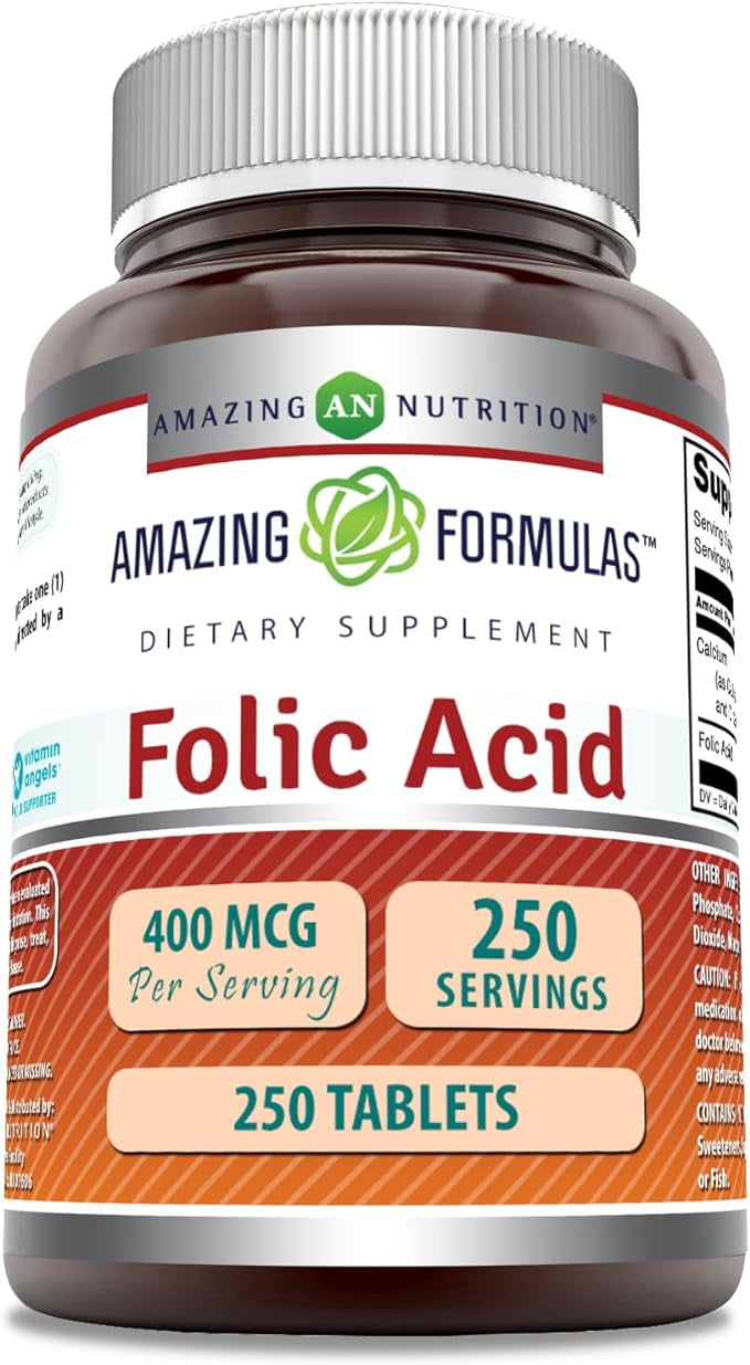 Amazing Formulas Folic Acid (Vitamin B9) 400 mcg 250 Tablets | Non-GMO | Gluten Free | Made in USA