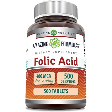 Amazing Formulas Folic Acid (Vitamin B9) 400 mcg 500 Tablets | Non-GMO | Gluten Free | Made in USA
