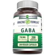 Amazing Formulas GABA 750 Mg per Serving 200 Veggie Capsules Supplement| Non-GMO | Gluten-Free | Ideal for Vegetarians