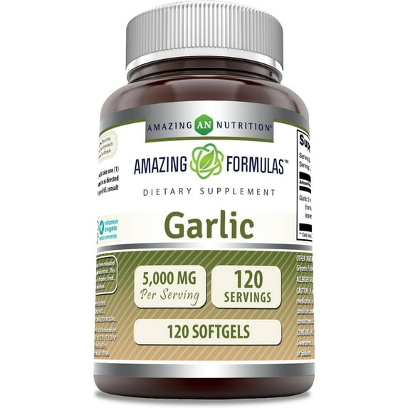 Amazing Formulas Garlic 5000 Mg Per Serving 120 Softgels Supplement | Non-GMO | Gluten Free | Made in USA