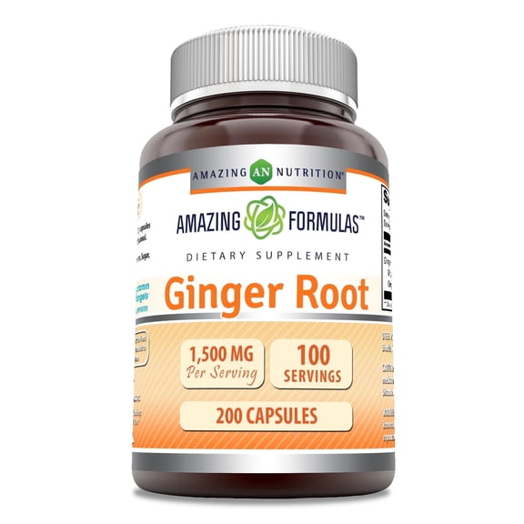 Amazing Formulas Ginger Root 4:1 1500 mg Per Serving 200 Capsules Supplement | Non-GMO | Gluten Free