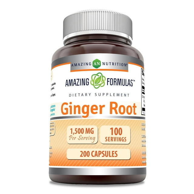 Amazing Formulas Ginger Root 4:1 1500 mg Per Serving | 200 Capsules Supplement | Non-GMO | Gluten Free | Made in USA