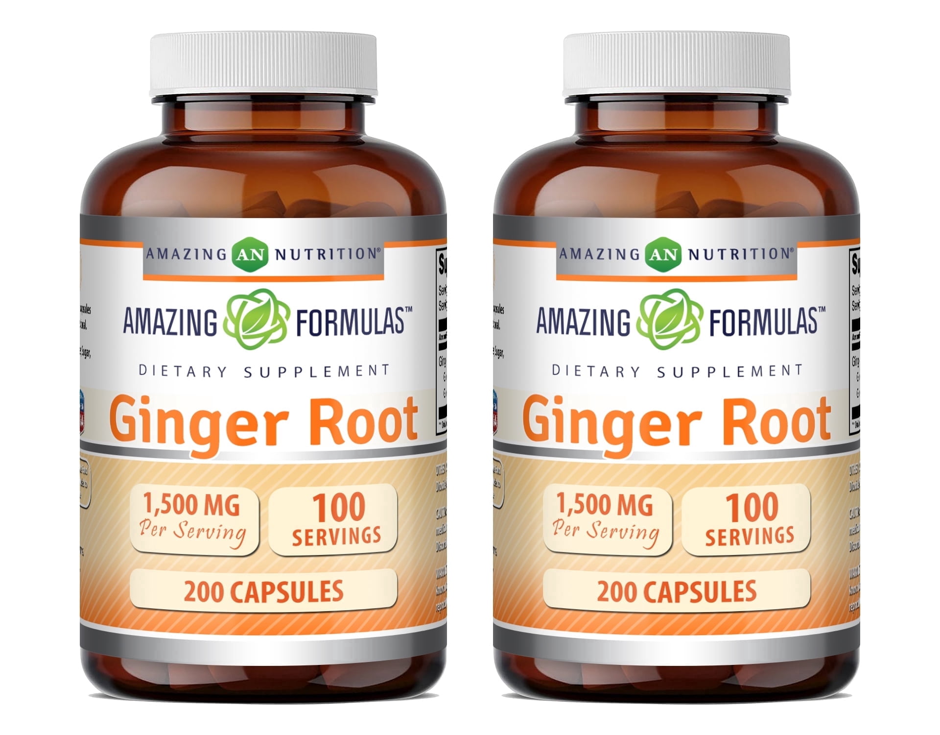 Amazing Formulas Ginger Root 4:1 1500 mg Per Serving 200 Capsules Supplement | Non-GMO | Gluten Free | Pack of 2