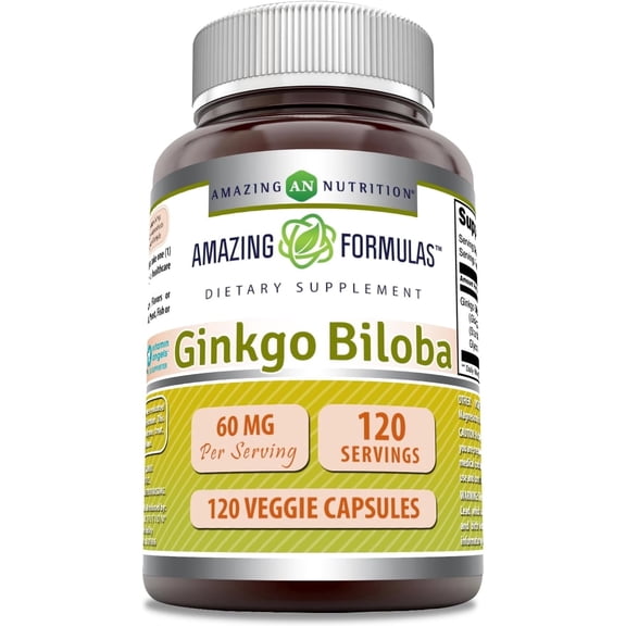 Amazing Formulas Ginkgo Biloba 120 Mg Supplement 120 Capsules | Standardized to Contain 24% Ginkgo Flavone Glycosides | Non-GMO | Gluten Free | Made in USA