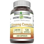 Amazing Formulas Ginseng Complex 1000mg of 4:1 Korean Ginseng Extract, 240 Capsules Supplement | Non-GMO | Gluten Free | Made in USA