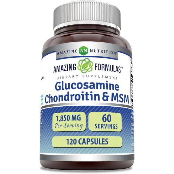 Amazing Formulas Glucosamine Chondroitin & MSM 1850 Mg per Serving 120 Capsules Supplement | Glucosamine 750 mg, Chondroitin 600 mg and MSM 500 mg Per Serving | Non-GMO | Gluten-Free | Made in USA