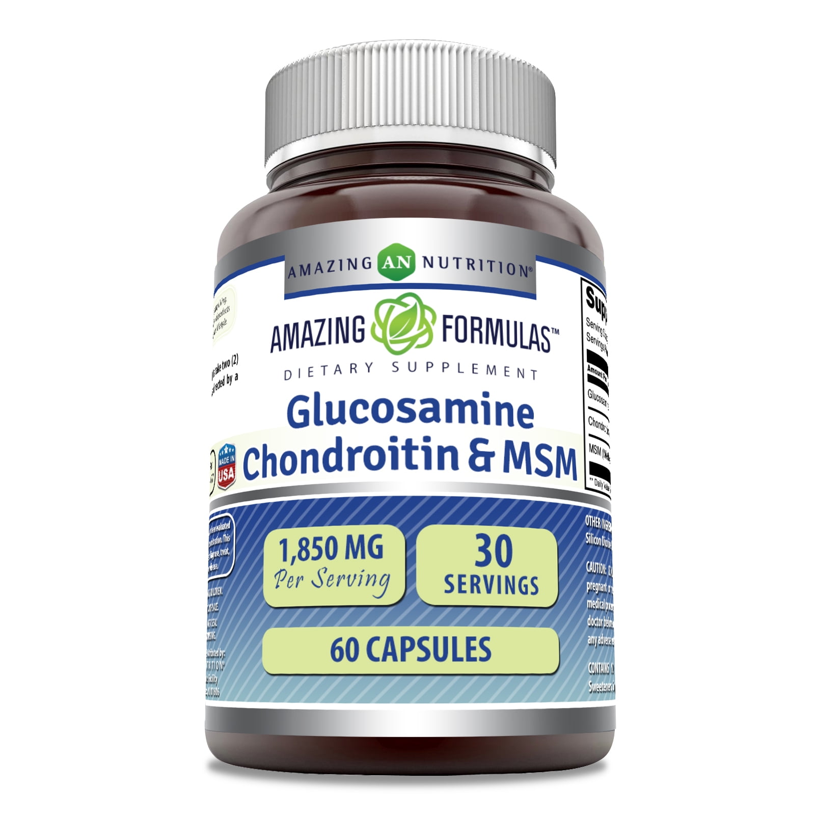 Amazing Formulas Glucosamine Chondroitin & MSM 1850 Mg per Serving 60 Capsules Supplement | Glucosamine 750 mg, Chondroitin 600 mg and MSM 500 mg Per Serving | Non-GMO | Gluten-Free | Made in USA