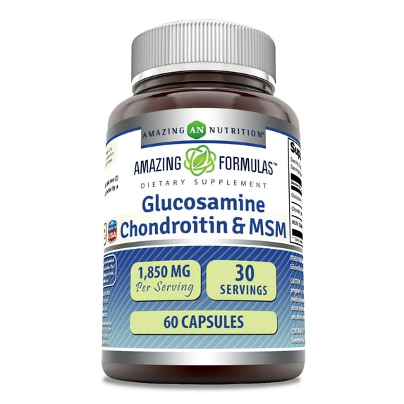 Amazing Formulas Glucosamine Chondroitin & MSM 1850 Mg per Serving 60 Capsules Supplement | Glucosamine 750 mg, Chondroitin 600 mg and MSM 500 mg Per Serving | Non-GMO | Gluten-Free | Made in USA