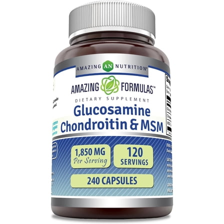 Amazing Formulas Glucosamine Chondroitin & MSM 1850 Mg per Serving 240 Capsules Supplement | Glucosamine 750 mg, Chondroitin 600 mg and MSM 500 mg Per Serving | Non-GMO | Gluten-Free | Made in USA