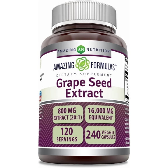 Amazing Formulas Grapeseed Extract 16000mg Per Serving 240 Veggie Capsules Supplement | 20:1 Extract | Non-GMO | Gluten Free | Suitable for Vegetarians