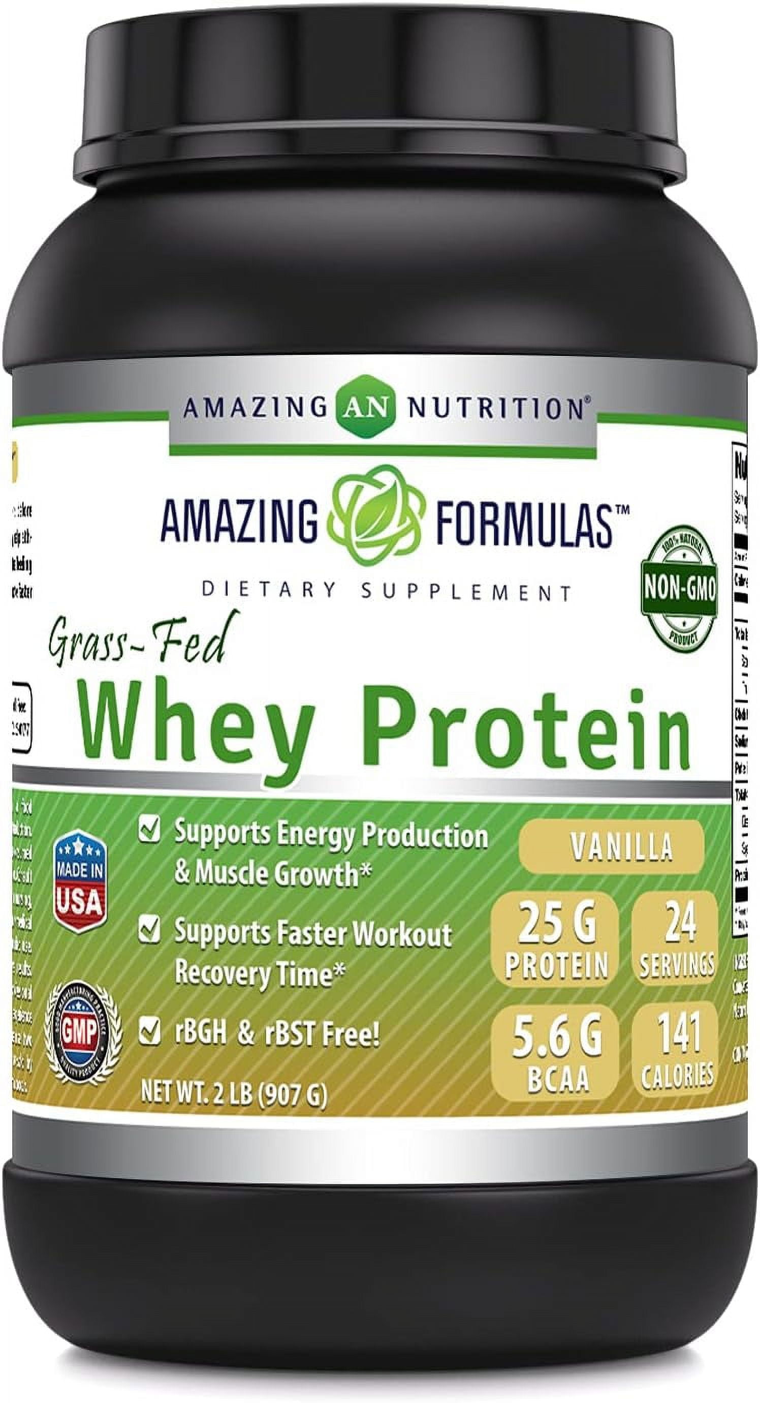 Amazing Formulas Grass-Fed Whey Protein 2Lbs Supplement | Vanilla Flavor | 24 Serving Per Unit | 25 Gram Protein per Serving | Made in USA