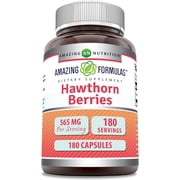 Amazing Formulas Hawthorn Berries 565 Mg Per Serving 180 Capsules Supplement | Non-GMO | Gluten-Free | Made in USA