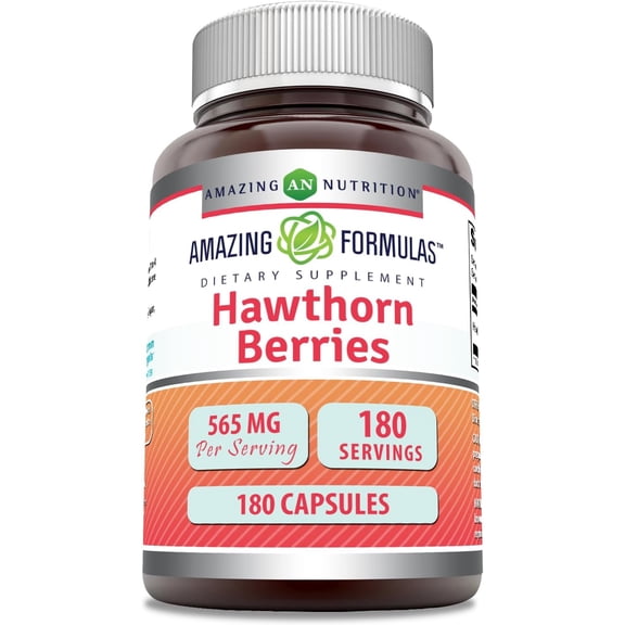 Amazing Formulas Hawthorn Berries 565 Mg Per Serving 180 Capsules Supplement | Non-GMO | Gluten-Free | Made in USA