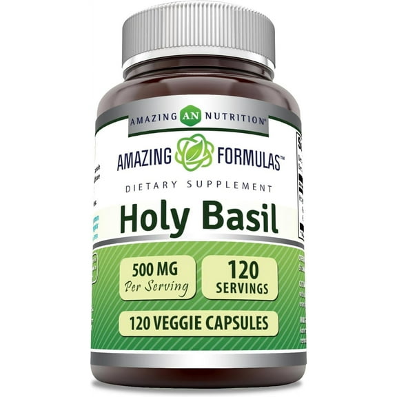Amazing Formulas Holy Basil 1000 Mg Per Serving 120 Veggie Capsules Supplement | Non-GMO | Gluten Free | Suitable for Vegetarians