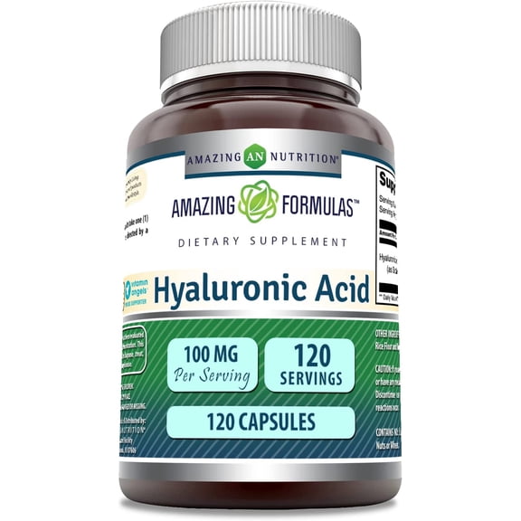 Amazing Formulas Hyaluronic Acid 100mg Per Serving 120 Capsules Supplement | Non GMO | Gluten Free | Made in USA