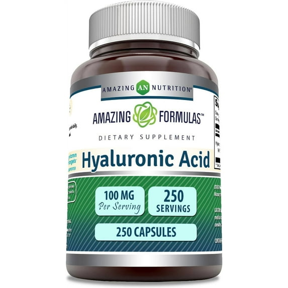 Amazing Formulas Hyaluronic Acid 100mg Per Serving 250 Capsules Supplement | Non GMO | Gluten Free | Made in USA