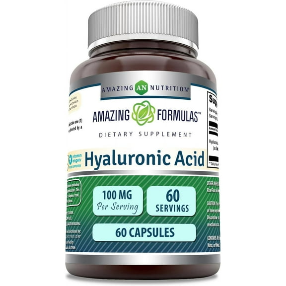 Amazing Formulas Hyaluronic Acid 100mg Per Serving 60 Capsules Supplement | Non GMO | Gluten Free | Made in USA