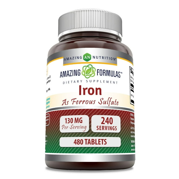Amazing Formulas Iron as Ferrous Sulfate 130Mg Per Serving 480 Tablets Supplement | Non-GMO | Gluten Free | Made in USA