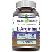 Amazing Formulas L-Arginine 500 Mg Per Serving 250 Capsules Supplement | Amino Acid Supplement for Men & Women | Non-GMO | Gluten Free |