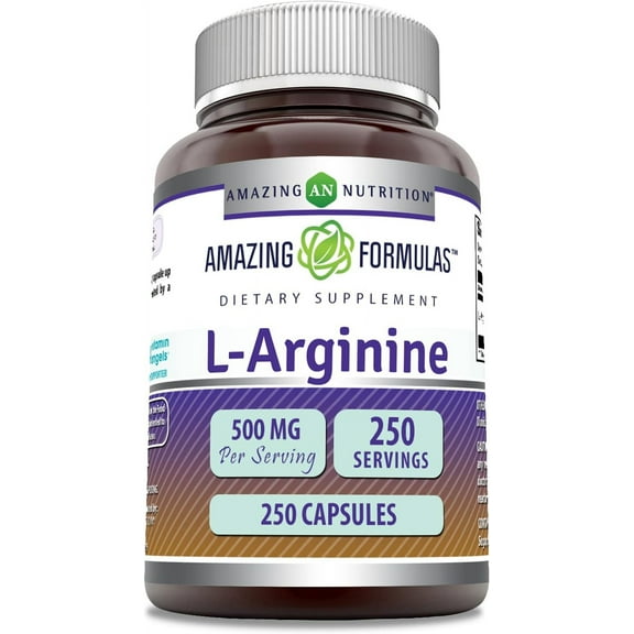 Amazing Formulas L-Arginine 500 Mg Per Serving 250 Capsules Supplement | Amino Acid Supplement for Men & Women | Non-GMO | Gluten Free |