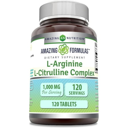 Amazing Formulas L-Arginine/L-Citrulline Complex 1000mg Per Serving 120 Tablets Supplement| Non-GMO | Gluten Free