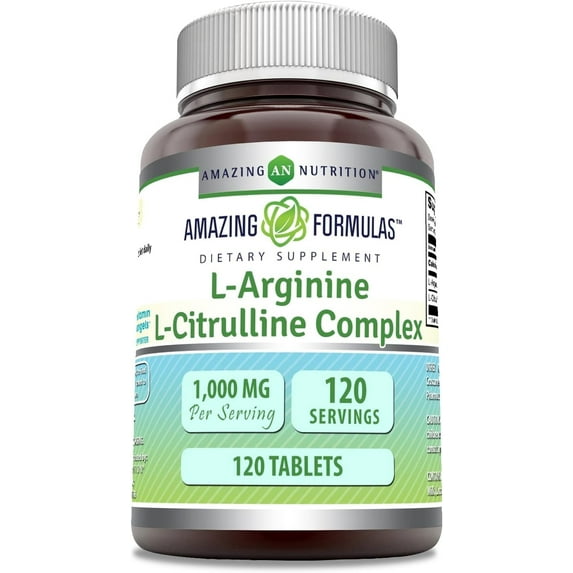 Amazing Formulas L-Arginine/L-Citrulline Complex 1000mg Per Serving 120 Tablets Supplement| Non-GMO | Gluten Free