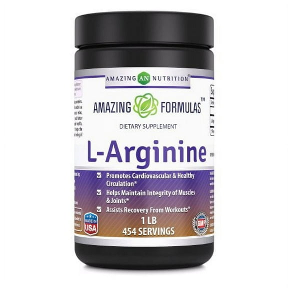 Amazing Formulas L-Arginine Powder Essential Amino Acid Powder -Net Wt. 1 lb- Unflavored -4.6g Per Serving