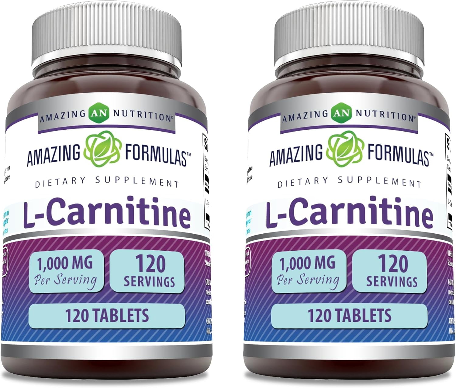 Amazing Formulas L-Carnitine 1000 Mg Per Serving 120 Tablets Supplement |  Non-GMO | Gluten Free | Made in USA | Pack of 2