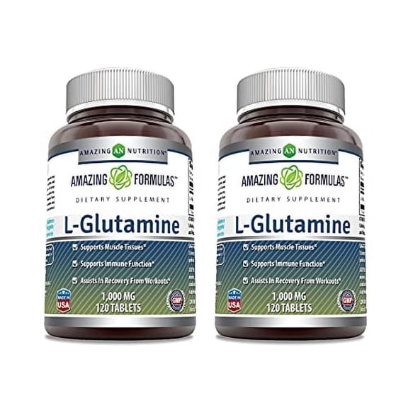 Amazing Formulas L-Glutamine 1000Mg Per Serving 120 Tablets Supplement | Amino Acid Supplement for Men & Women | Non-GMO | Gluten Free | Made in USA | Pack of 2