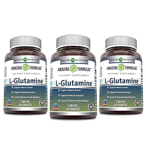 Amazing Formulas L-Glutamine 1000Mg Per Serving 120 Tablets Supplement | Amino Acid Supplement for Men & Women | Non-GMO | Gluten Free | Made in USA | Pack of 3