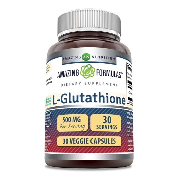 Amazing Formulas L-Glutathione 500 Mg Per Serving 30 Veggie Capsules | Non-GMO | Gluten Free | Suitable for Vegetarians
