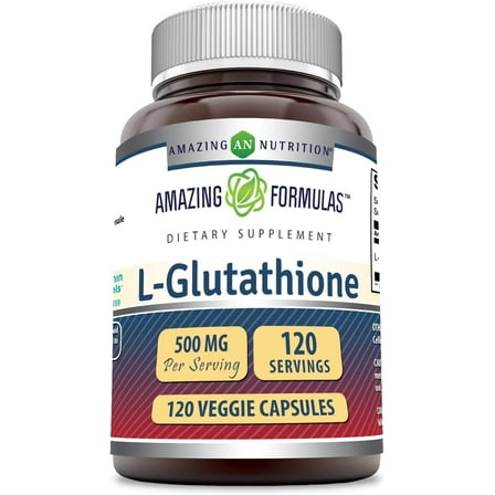 Amazing Formulas L-Glutathione 500 Mg Per Serving 120 Veggie Capsules Supplement | Non-GMO | Gluten Free | Made in USA | Suitable for Vegetarians