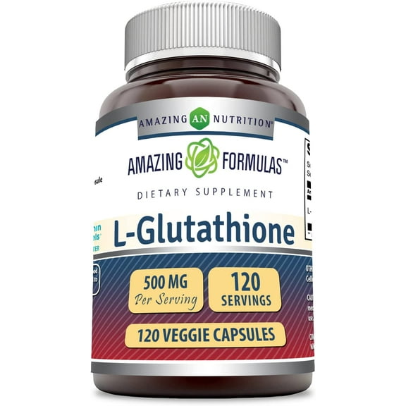 Amazing Formulas L-Glutathione 500 Mg Per Serving 120 Veggie Capsules Supplement | Non-GMO | Gluten Free | Made in USA | Suitable for Vegetarians
