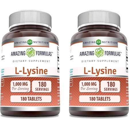 Amazing Formulas L-Lysine 1000 Mg Per Serving 180 Tablets Supplement | For Both Men & Women | Non-GMO | Gluten-Free | Made in USA | Pack of 2