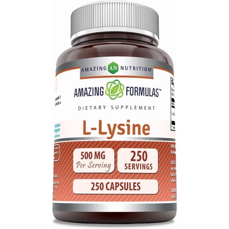 Amazing Formulas L-Lysine 500 mg Per Serving 250 Capsules Amino Acid Supplement | L-Lysine HCL | Ideal for Men & Women | Non-GMO | Gluten Free